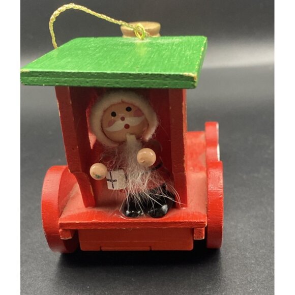 Lot 2 Vintage Wooden Train Ornaments Santa Blue Bear Engine Locomotive Christmas - Picture 5 of 15